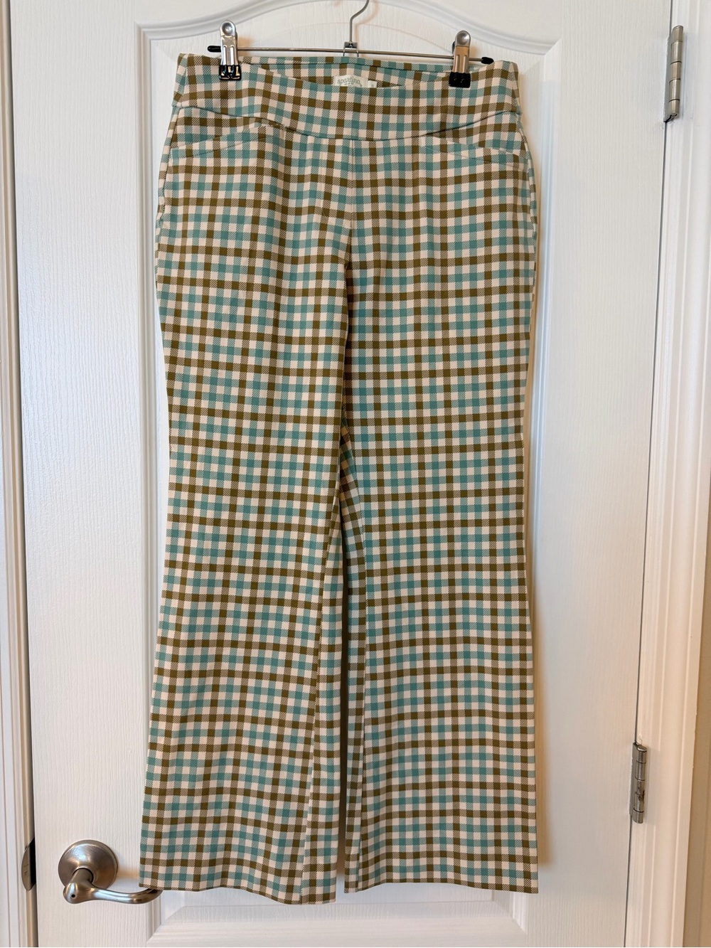 Spartina 449 Plaid Wide-Leg Pants in Teal, Brown & Cream -C-